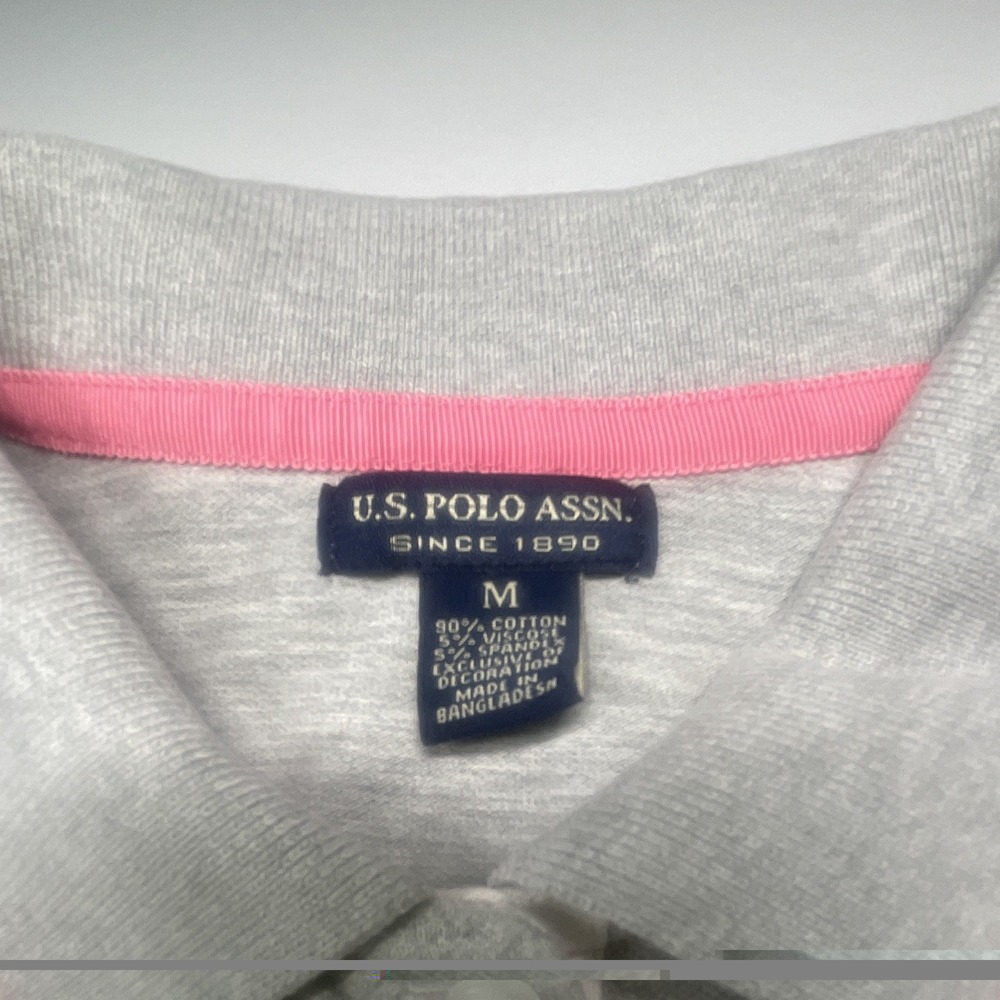 U.S. Polo Assn. Woman’s Size M Gray Shirt Dress Pink Stripes Collared Knee - Picture 4 of 5